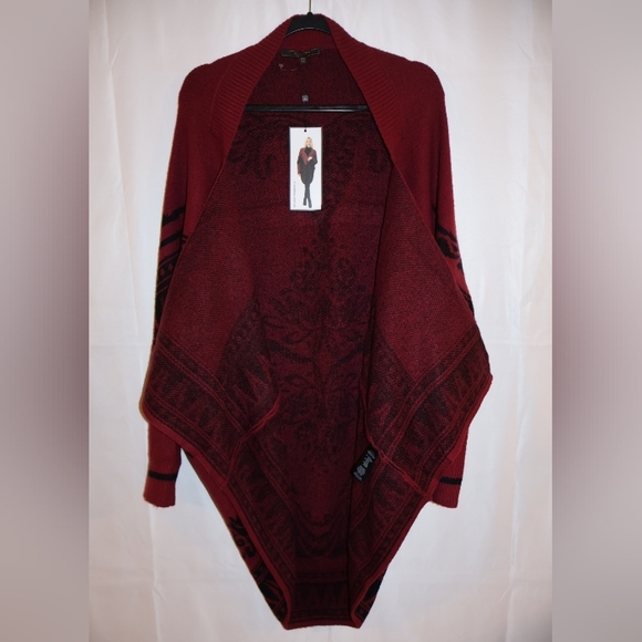 Maxsport Burgundy/Black Patterned Open Front Cardigan. Small/Medium Size. NWT. - Picture 3 of 11